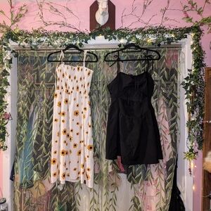 Floral Sunflower Dress and Black Dress Set